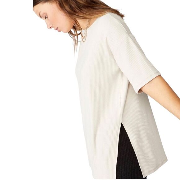 Cotton On Bella Drop Shoulder Short Sleeve Top Loose Fit with Side Slits, Size L - Picture 2 of 9